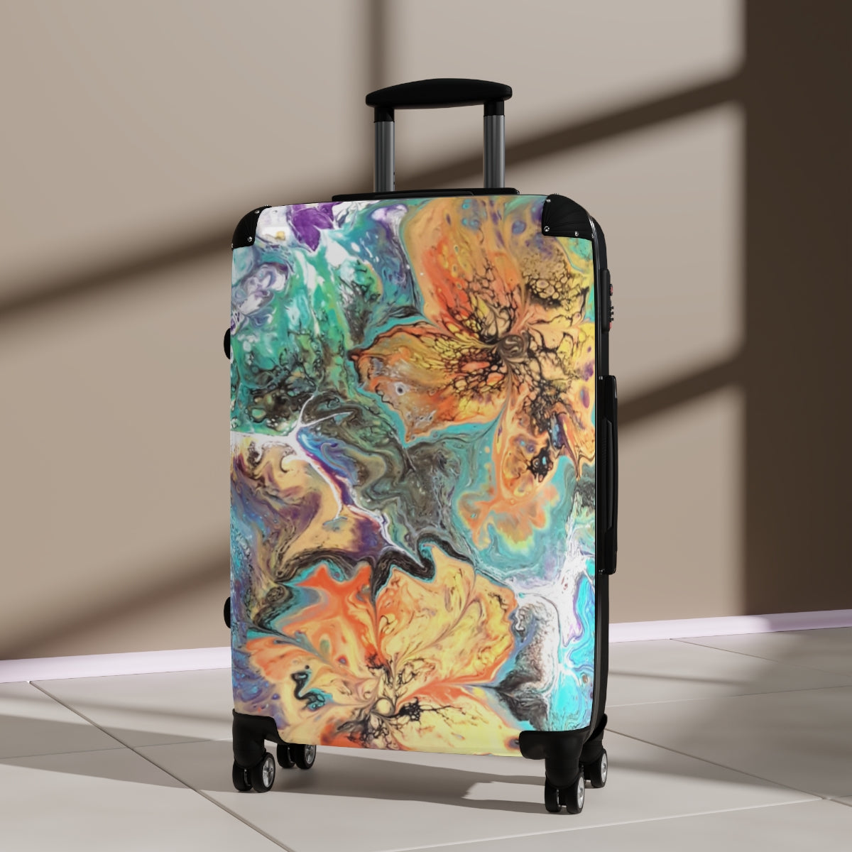 CARRY-ON LUGGAGE SET BY ARTZIRA, UNIQUE ORIGINAL ABSTRACT ART PRINT FOR WOMEN, TRAVEL BAG, DOUBLE WHEELED SPINNER