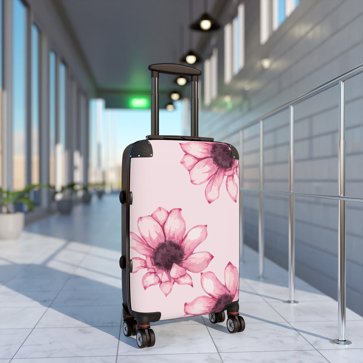 CARRY-ON LUGGAGE WITH WHEELS BY ARTZIRA, PINK FLORAL ARTWORK LUGGAGE FOR WOMEN, DOUBLE WHEELED SPINNERS