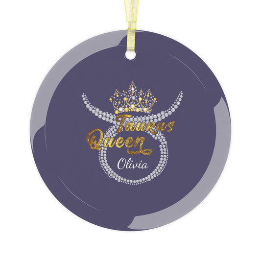 Glass Ornament, Taurus Queen, Zodiac Sign Beautiful Rhinstone print with crown | Personalized