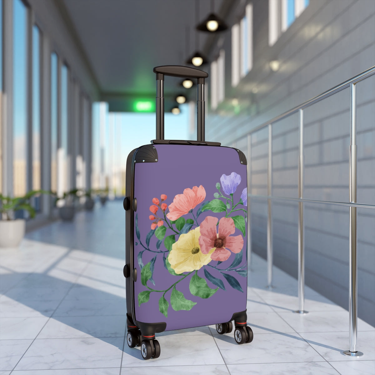 PURPLE FLORAL SUITCASE SET Artzira, Cabin Suitcase Carry-On Luggage, Trolly Travel Bags Double Wheeled Spinners, Women's Choice, Bridal Gift