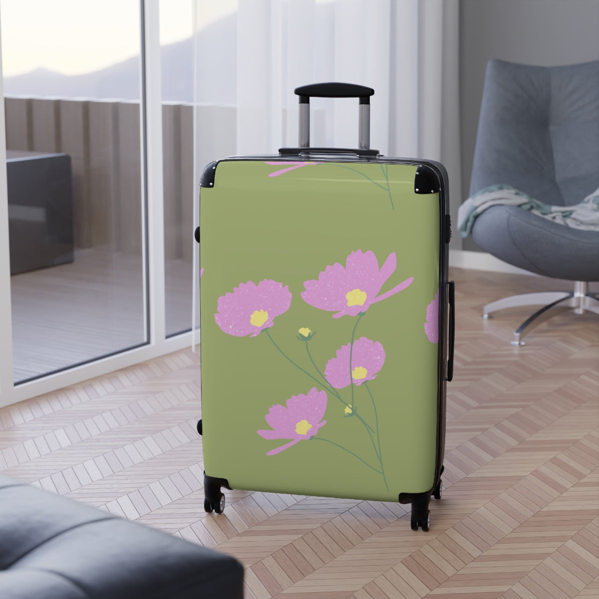 GREENIĶ FLORAL SUITCASE SET Artzira, Cabin Suitcase Carry-On Luggage, Trolly Travel Bags Double Wheeled Spinners, Women's Choice, Bridal Gift