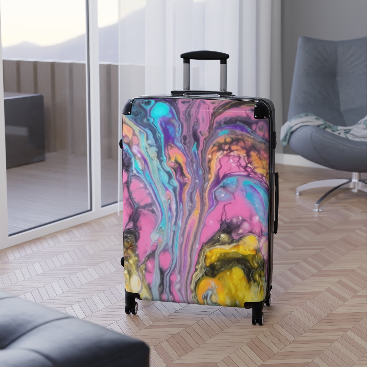 CARRY-ON LUGGAGE BY ARTZIRA, ORIGINAL ABSTRACT ART PRINT BY ARTZIRA ARTIST, 4 WHEELED SPINNER, ATS LOCK