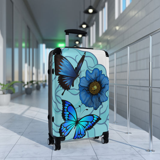 CARRY-ON LUGGAGE, CABIN SUITCASE, BLUE FLORAL BUTTERFLY, WOMEN'S CARRY-ON, ARTZIRA