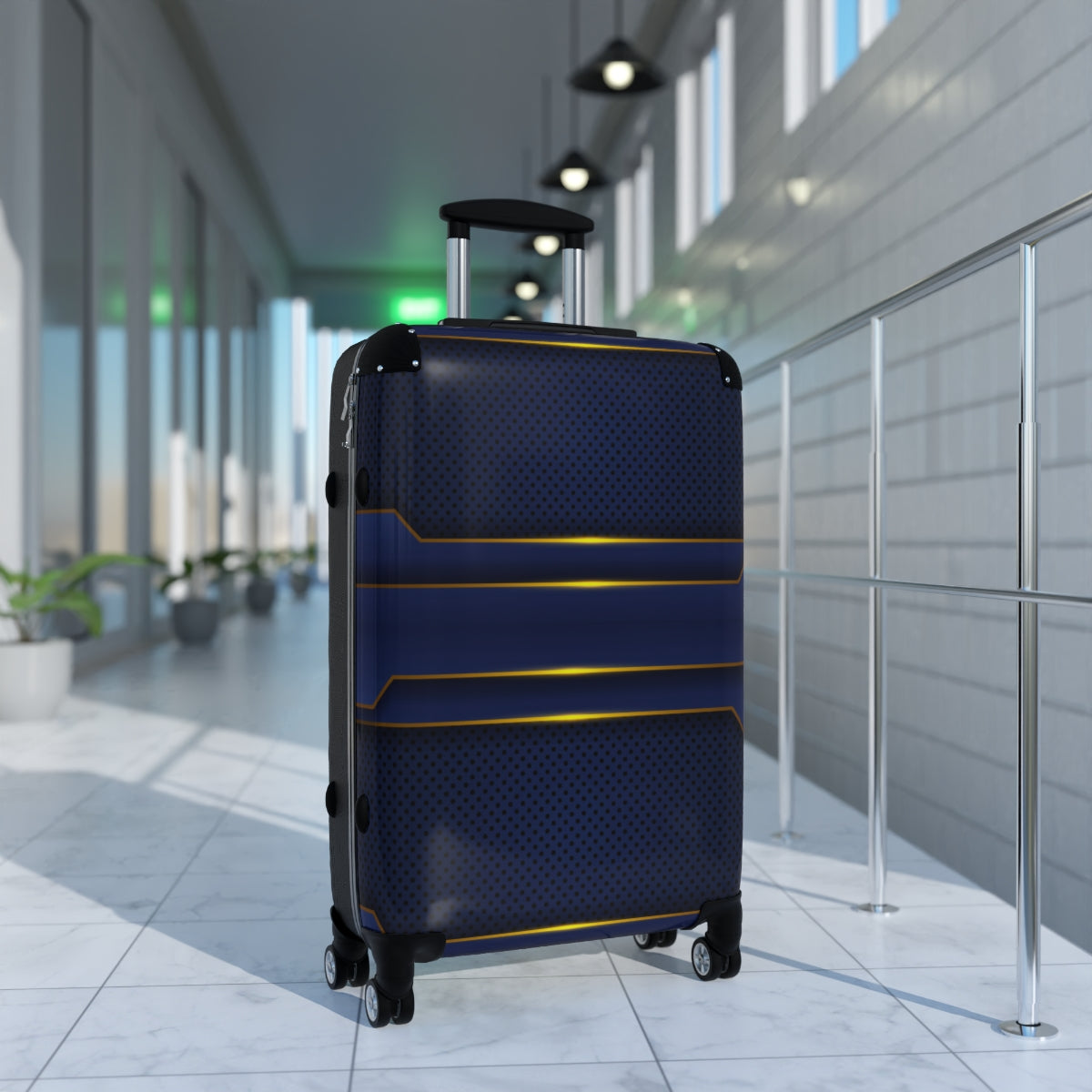 CARRY-ON LUGGAGE WITH WHEELS | Luxury Gold Blue | Artzira | Cabin Suitcases | Trolly Travel Bags | 4 Wheeled Spinners | Personalized