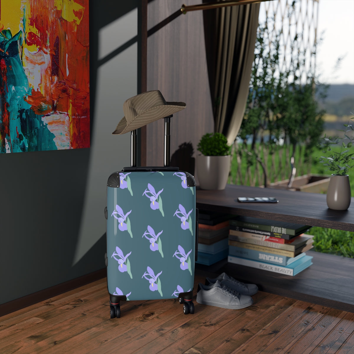 CARRY-ON LUGGAGE SET BY ARTZIRA, FLORAL ARTWORK, DOUBLE WHEELED SPINNER