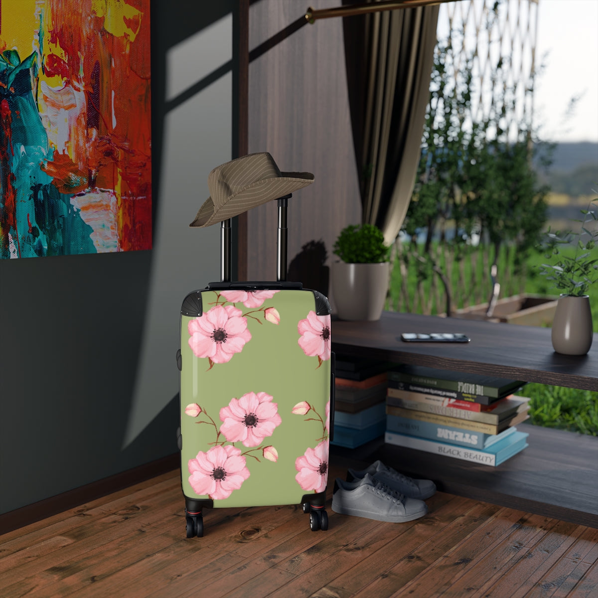 CARRY-ON LUGGAGE FLORAL ART FOR WOMEN, SPINNER, ATS LOCK