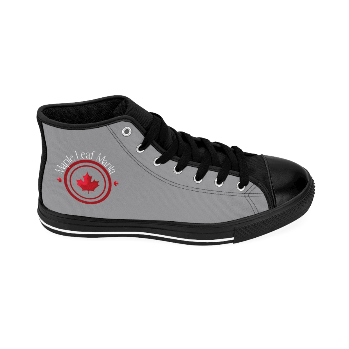 MEN'S HIGH TOP CLASSIC SNEAKERS, MAPLE LEAF MANIA SNEAKERS, BLACK HIGH TOP SNEAKERS GRAY
