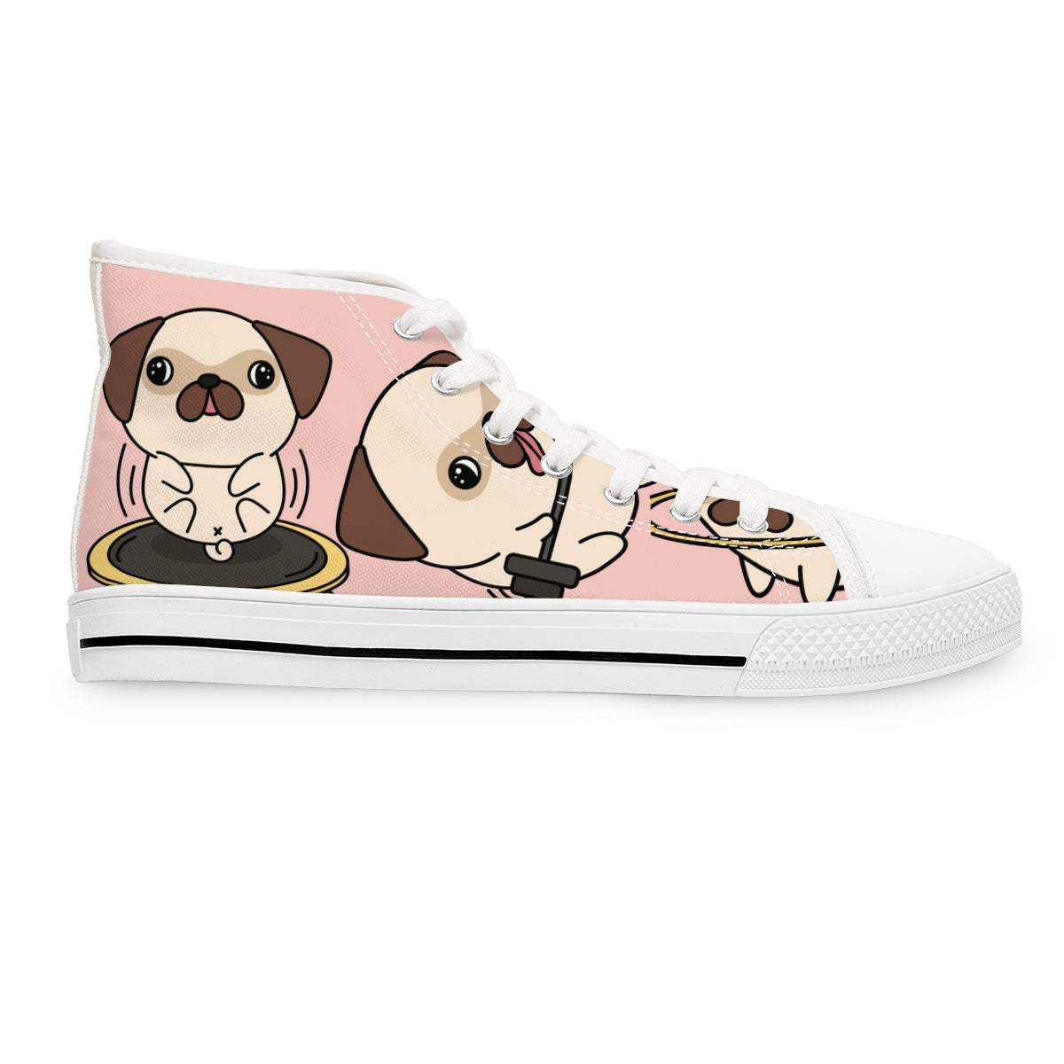 DOG PUPPIES WOMEN'S HIGH TOP SNEAKERS PINK WHITE | ARTZIRA, DOG LOVERS SNEAKERS