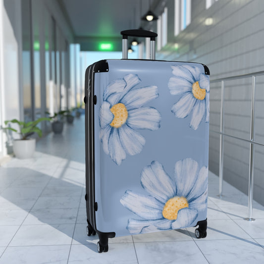 CARRY-ON LUGGAGE FOR WOMEN, BLUE FLORAL CABIN SUITCASE, CHECKED SET, LIGHT TRAVEL BAGS BY ARTZIRA