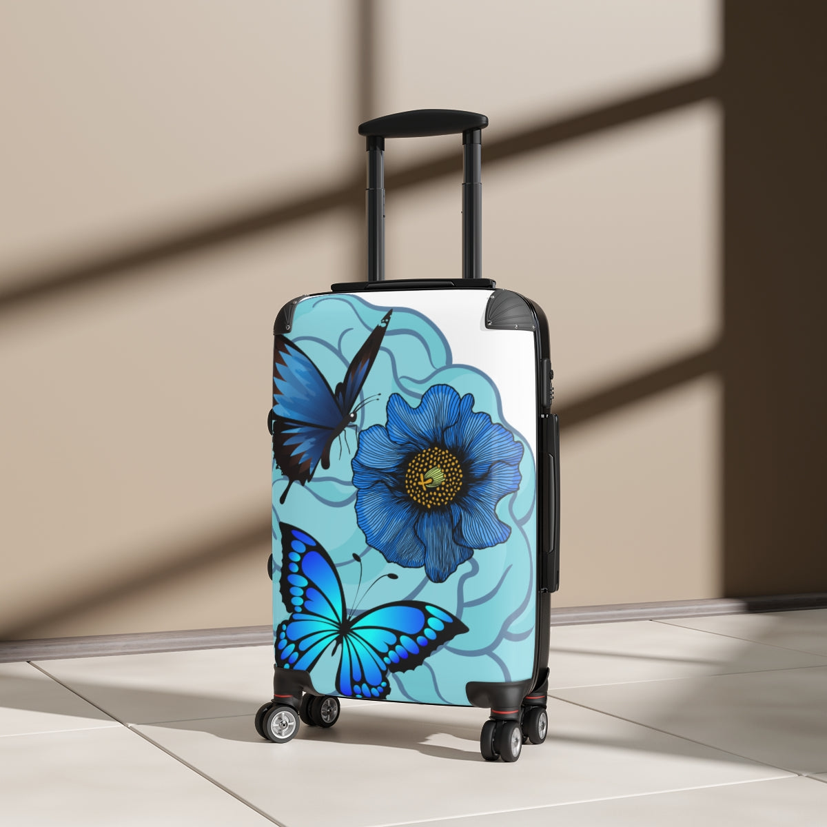 CARRY-ON LUGGAGE, CABIN SUITCASE, BLUE FLORAL BUTTERFLY, WOMEN'S CARRY-ON, ARTZIRA