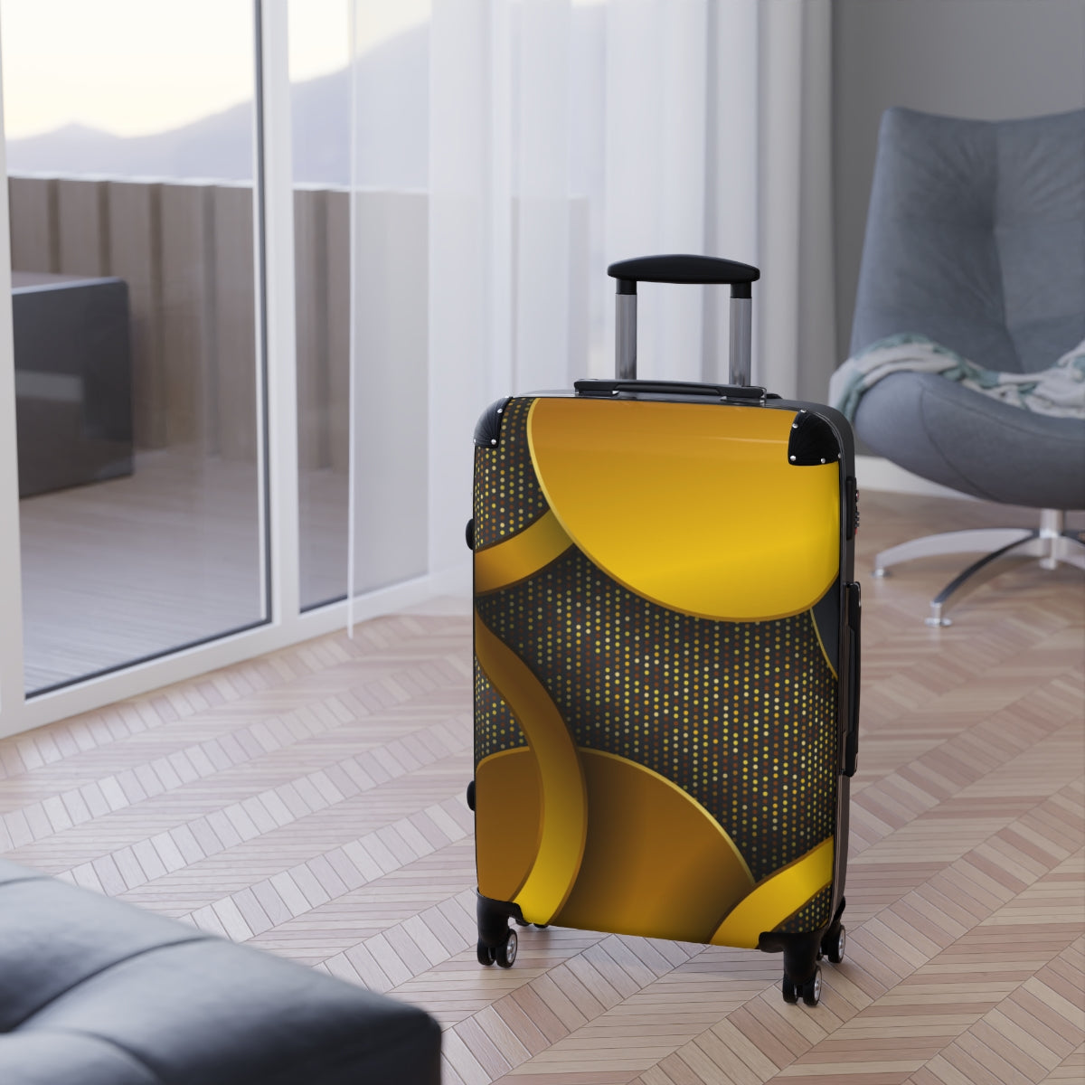 CARRY-ON LUGGAGE WITH WHEELS | Luxury Gold Black | Artzira | Cabin Suitcases | Trolly Travel Bags | 4 Wheeled Spinners | Personalized