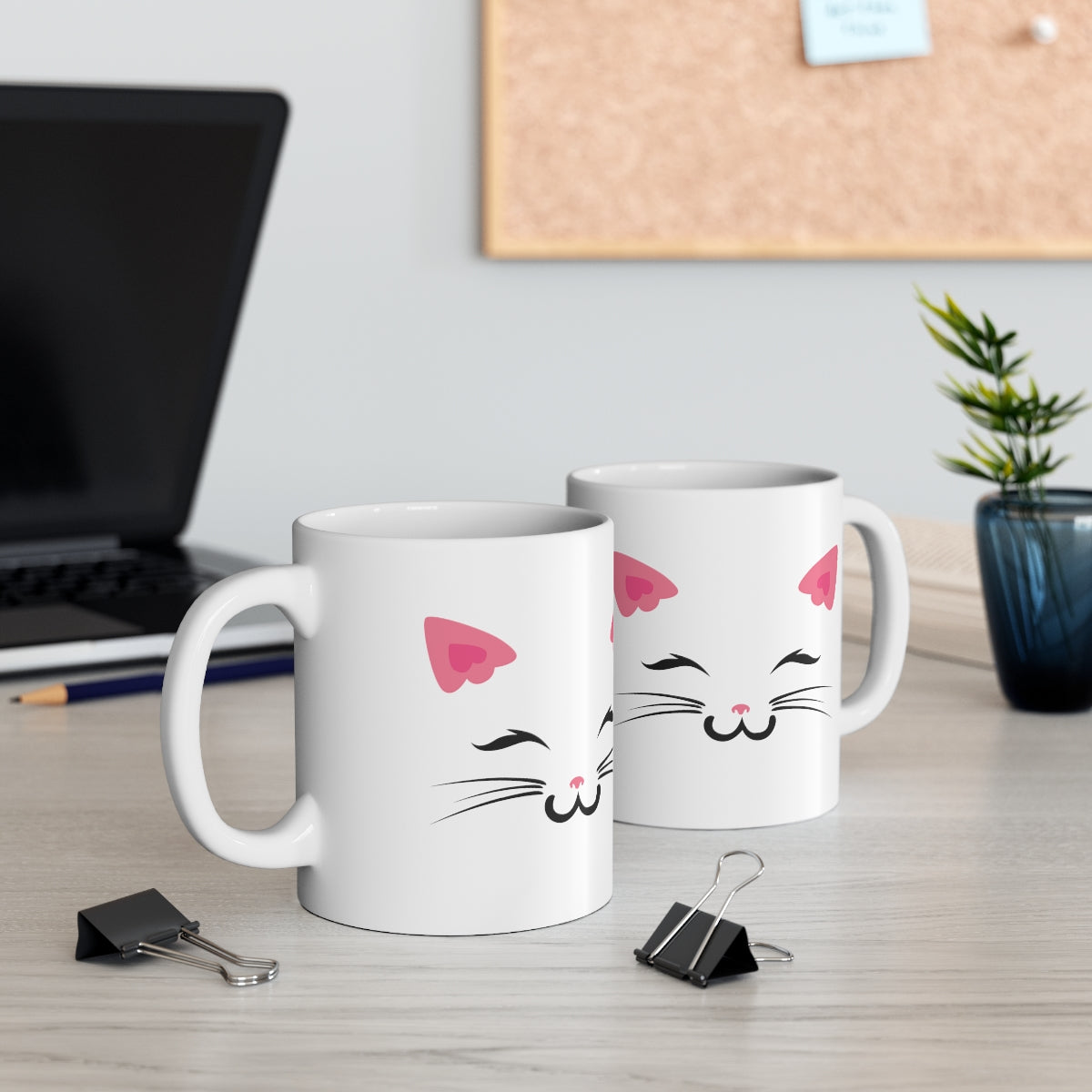 CAT COFFEE MUG, CAT FACE LINE ART, Accent Ceramic Mug