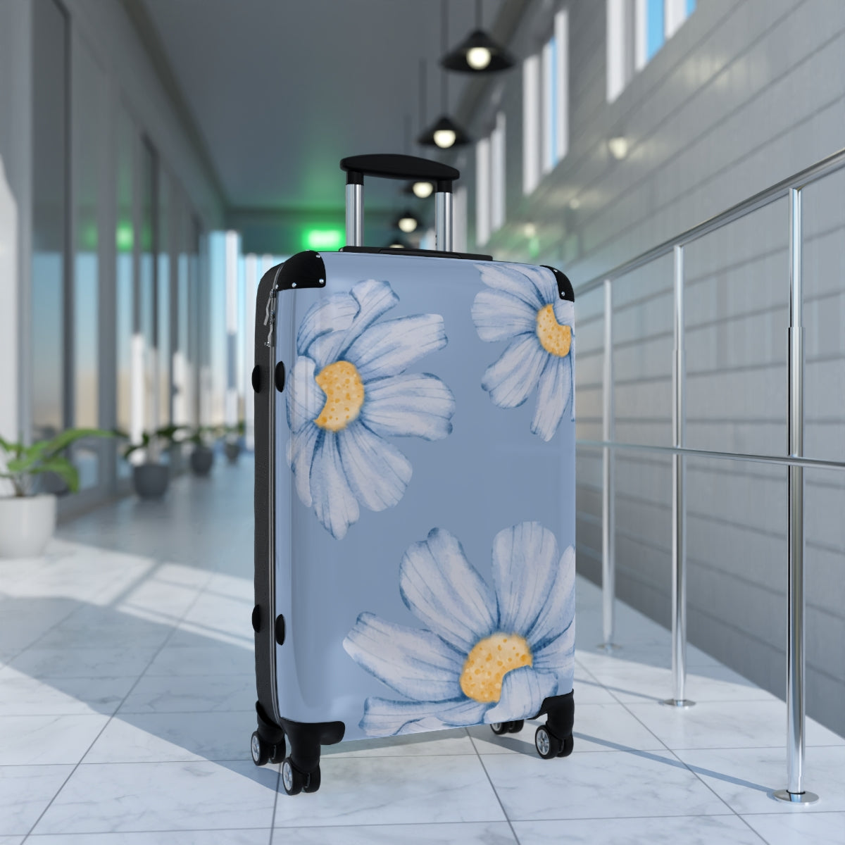 CARRY-ON LUGGAGE FOR WOMEN, BLUE FLORAL CABIN SUITCASE, CHECKED SET, LIGHT TRAVEL BAGS BY ARTZIRA