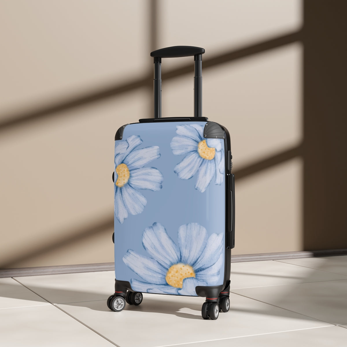 CARRY-ON LUGGAGE FOR WOMEN, BLUE FLORAL CABIN SUITCASE, CHECKED SET, LIGHT TRAVEL BAGS BY ARTZIRA