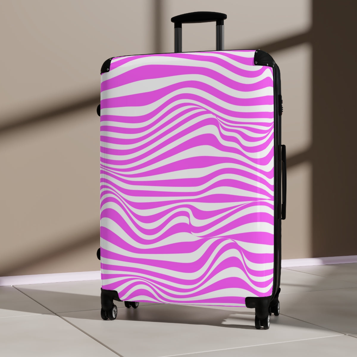 CARRY-ON Personalised | Pink Spirals |Cabin Suitcases | luggage With Wheels | Spinner | Designer Luggage By Artzira