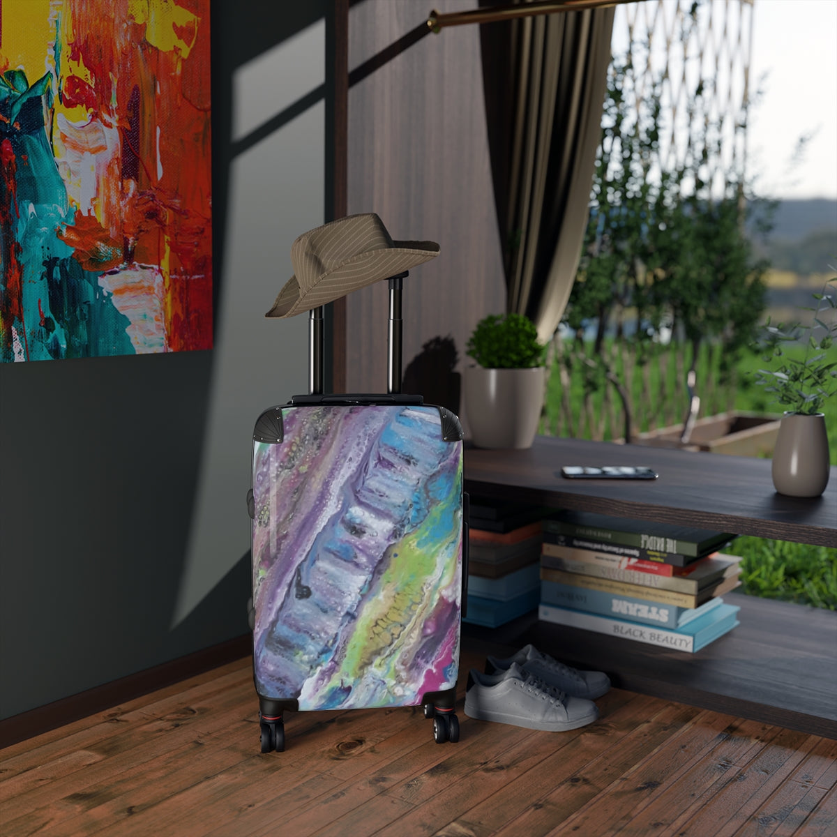 SUITCASES CARRY-ON By Artzira, Original Abstract Art Print, Cabin Suitcases, Luggage with Wheels, Trolly Travel Bag, Double Wheeled Spinner