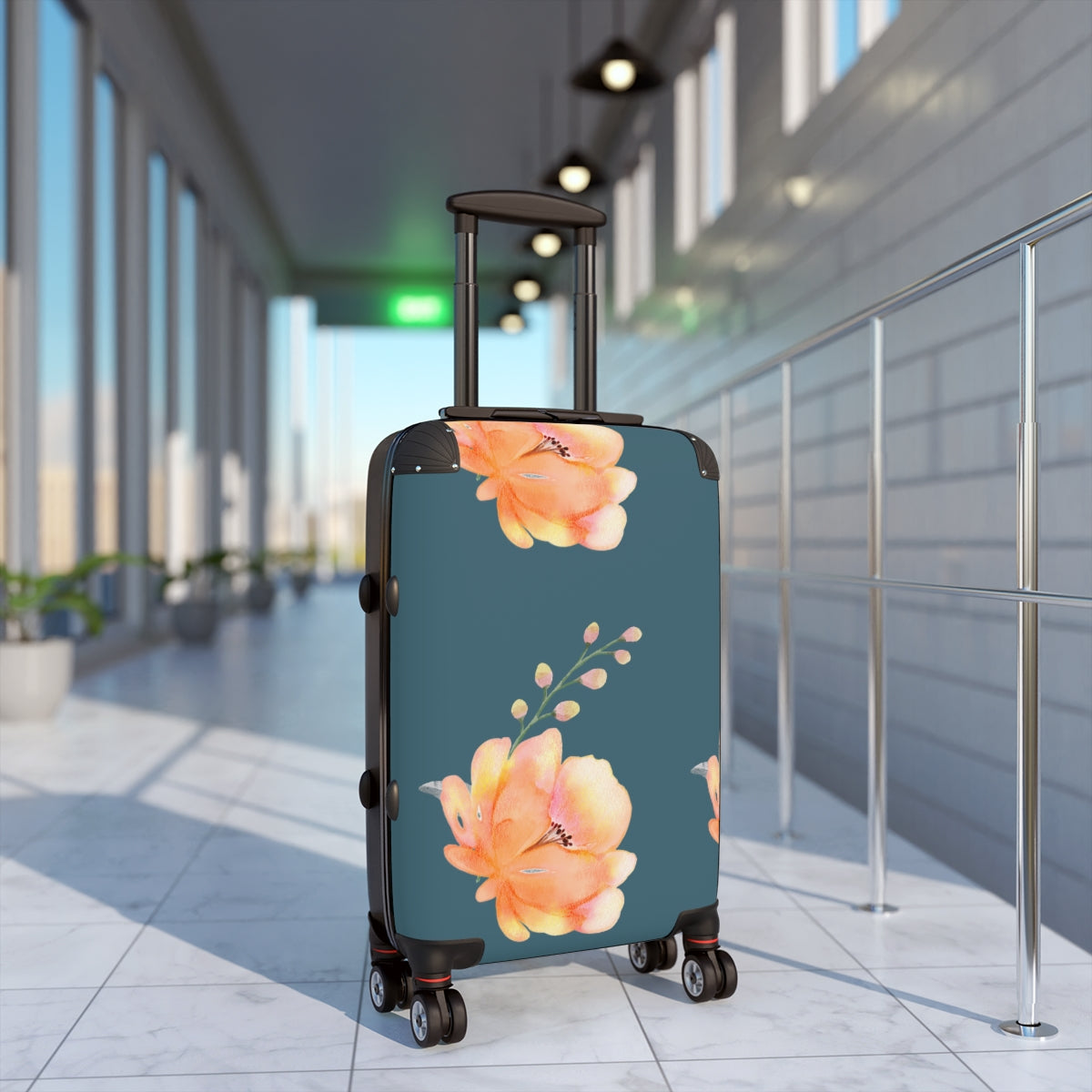 CARRY-ON LUGGAGE SET, YELLOW  FLORAL SUITCASES, Cabin Suitcase Carry-On Luggage, Trolly Travel Bags Double Wheeled Spinners, Women's Luggage