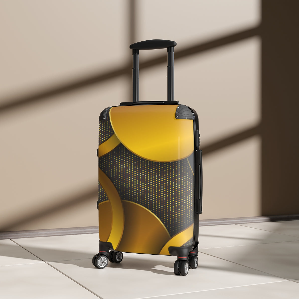 CARRY-ON LUGGAGE WITH WHEELS | Luxury Gold Black | Artzira | Cabin Suitcases | Trolly Travel Bags | 4 Wheeled Spinners | Personalized