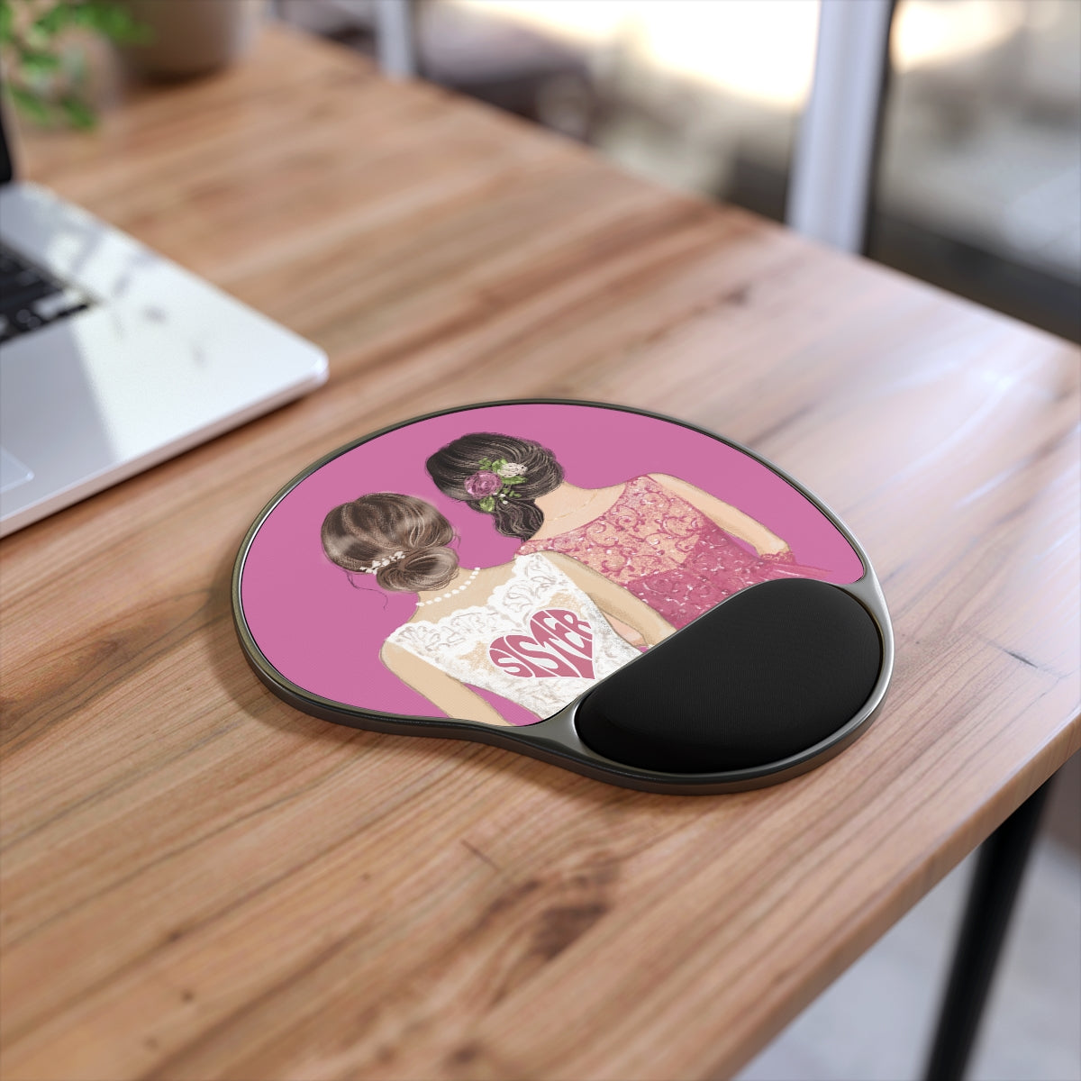 Mouse Pad With Wrist Rest, Cute Sisters Graphics, Gift for Sister, Cousin, Friend