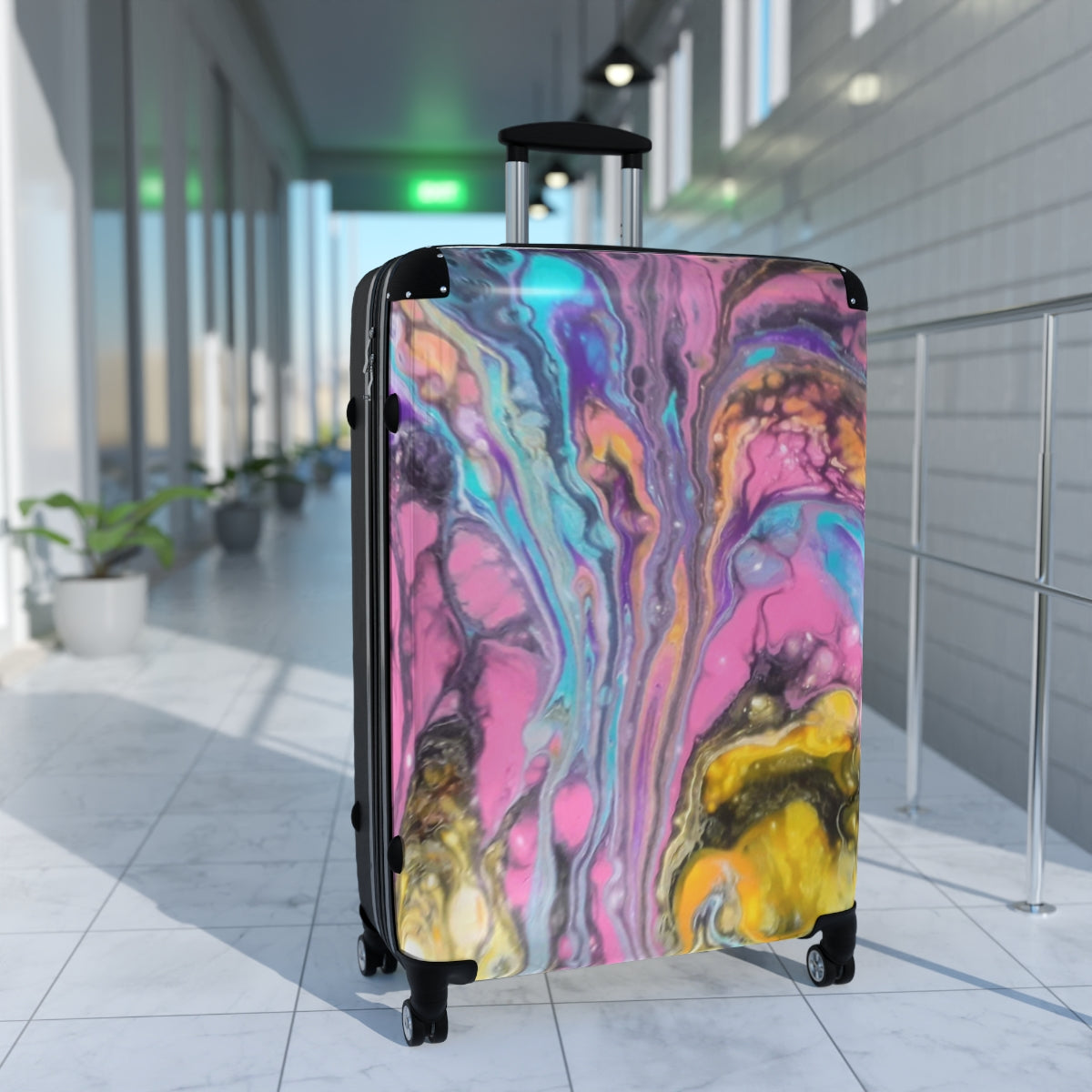 CARRY-ON LUGGAGE BY ARTZIRA, ORIGINAL ABSTRACT ART PRINT BY ARTZIRA ARTIST, 4 WHEELED SPINNER, ATS LOCK