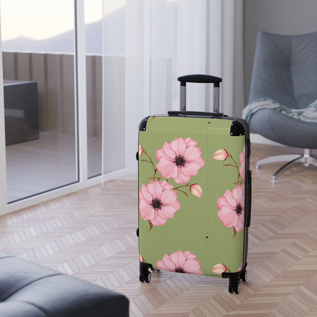 CARRY-ON LUGGAGE FLORAL ART FOR WOMEN, SPINNER, ATS LOCK