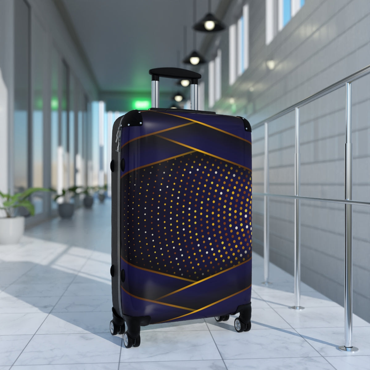 CARRY-ON LUGGAGE WITH WHEELS | Luxury Gold Blue | Artzira | Cabin Suitcases | Trolly Travel Bags | 4 Wheeled Spinners | Personalized