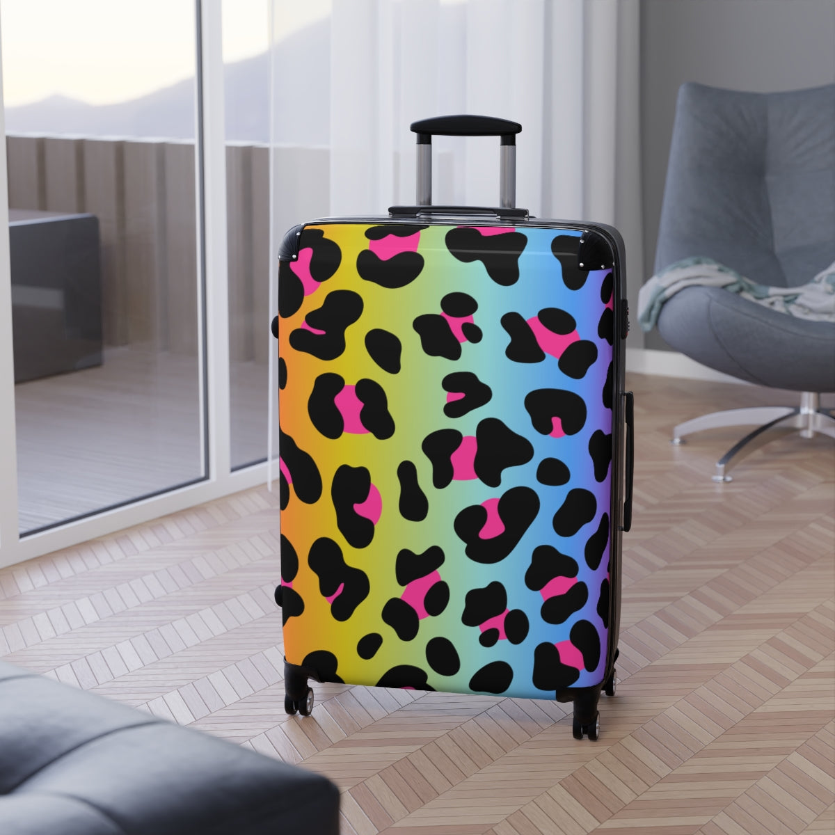 KIDS Cheetah Carry-On Suitcases for Girls | Personalised | Cabin Suitcases All Sizes, Double Wheeled Spinner