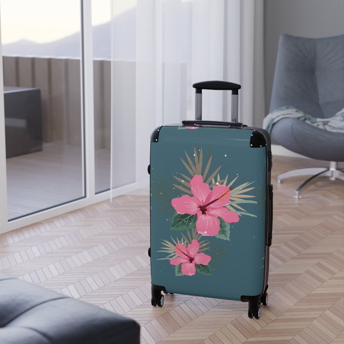 PINK FLORAL SUITCASE Set Artzira, Cabin Suitcase Carry-on Luggage, Trolly Travel Bags Double Wheeled Spinners, Women's Choice