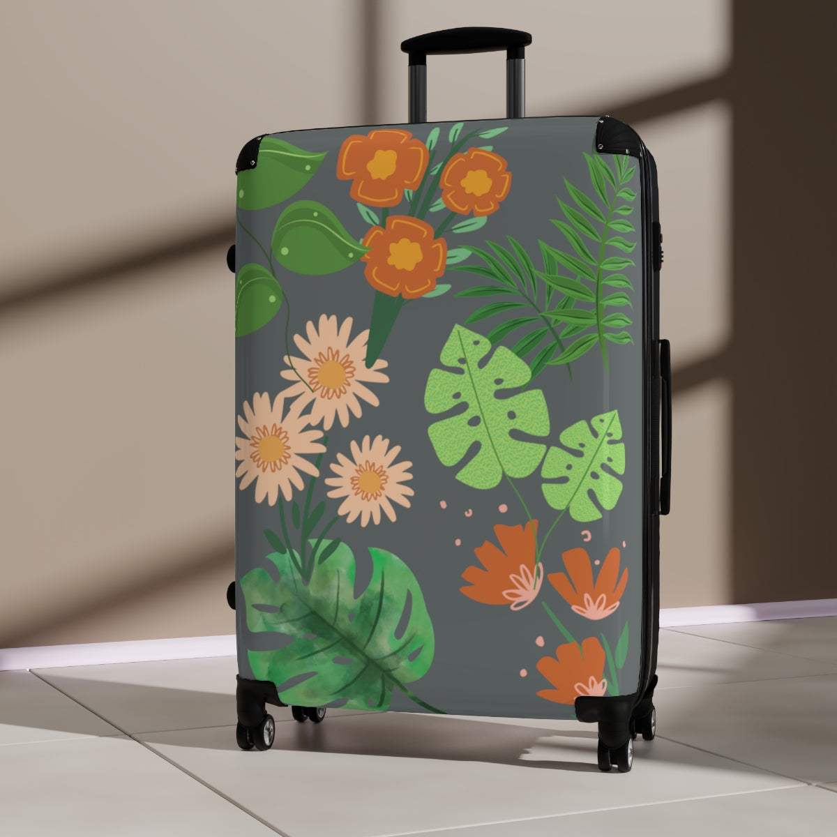 BEST CARRY-ON LUGGAGE SET, TROPICAL SUMMER DESIGN BY ARTZIRA, FLORAL CABIN SUITCASE FOR GIRLS, WOMEN, GIFT FOR BRIDESMAIDS, GIFT FOR MOTHERS, DOUBLE WHEELED SPINNER