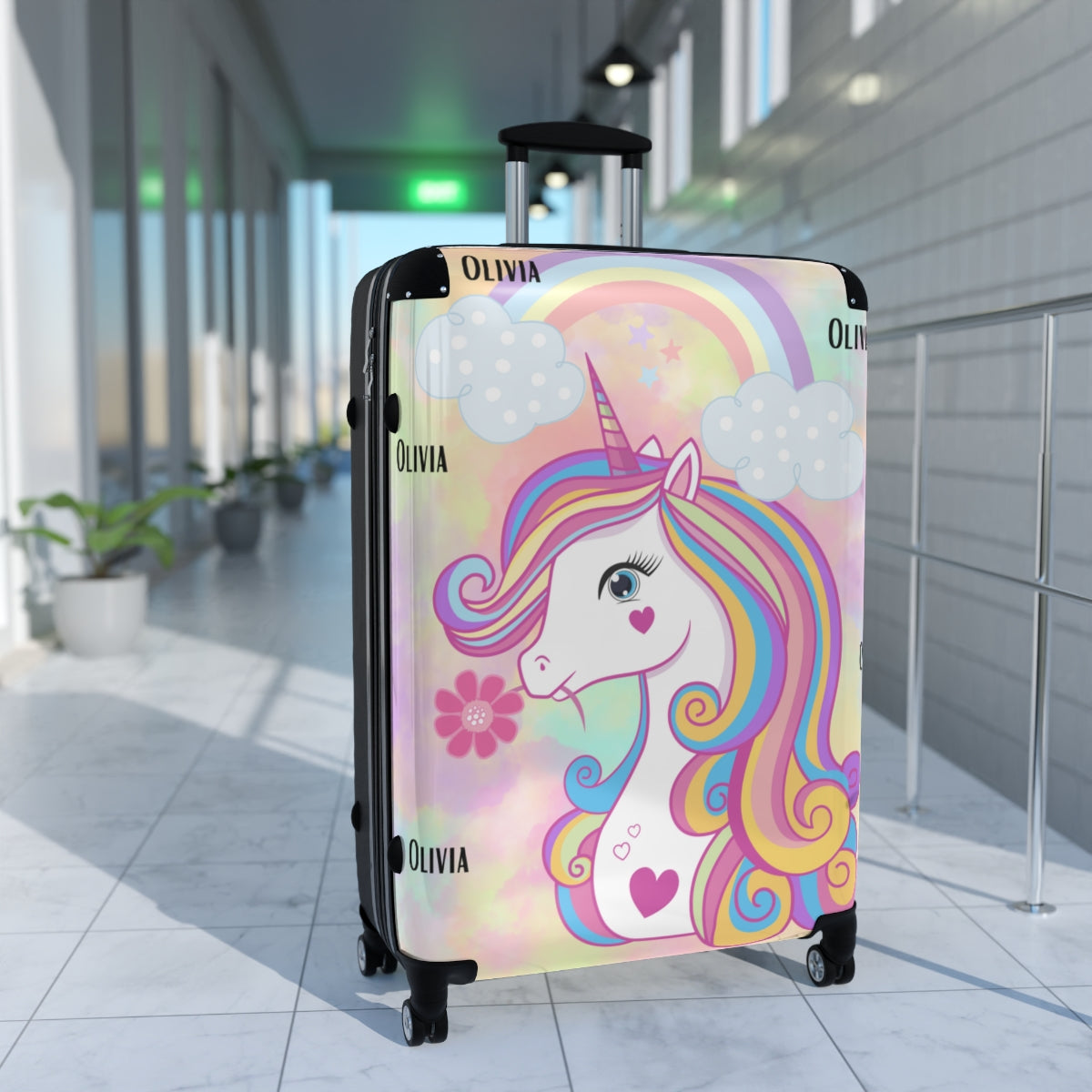 KIDS Unicorn Carry-On Suitcases for Girls | Personalised | Cabin Suitcases All Sizes, Double Wheeled Spinner