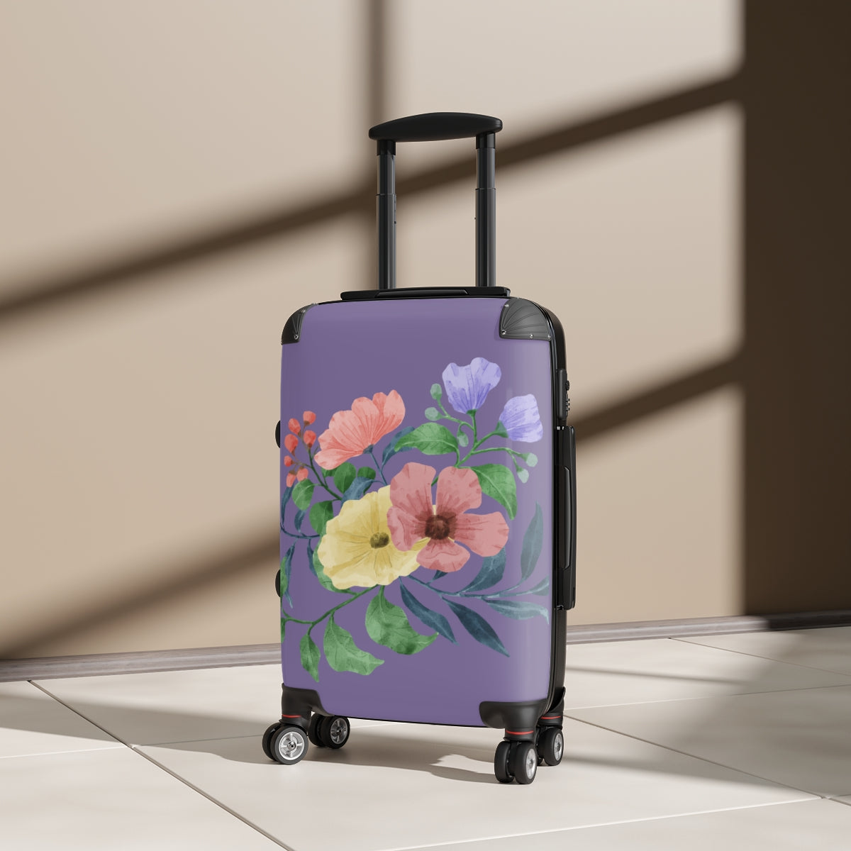 PURPLE FLORAL SUITCASE SET Artzira, Cabin Suitcase Carry-On Luggage, Trolly Travel Bags Double Wheeled Spinners, Women's Choice, Bridal Gift