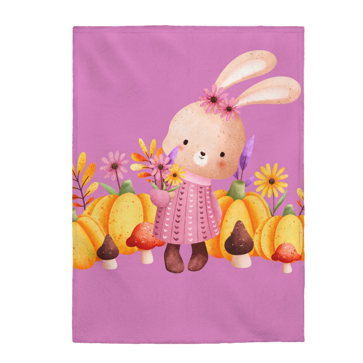 BABY BLANKET BUNNY AND PUMPKINS, PLUSH BLANKET SUPER SOFT THROW FOR KIDS, TEENS, ADULTS, 3 SIZES | ARTZIRA