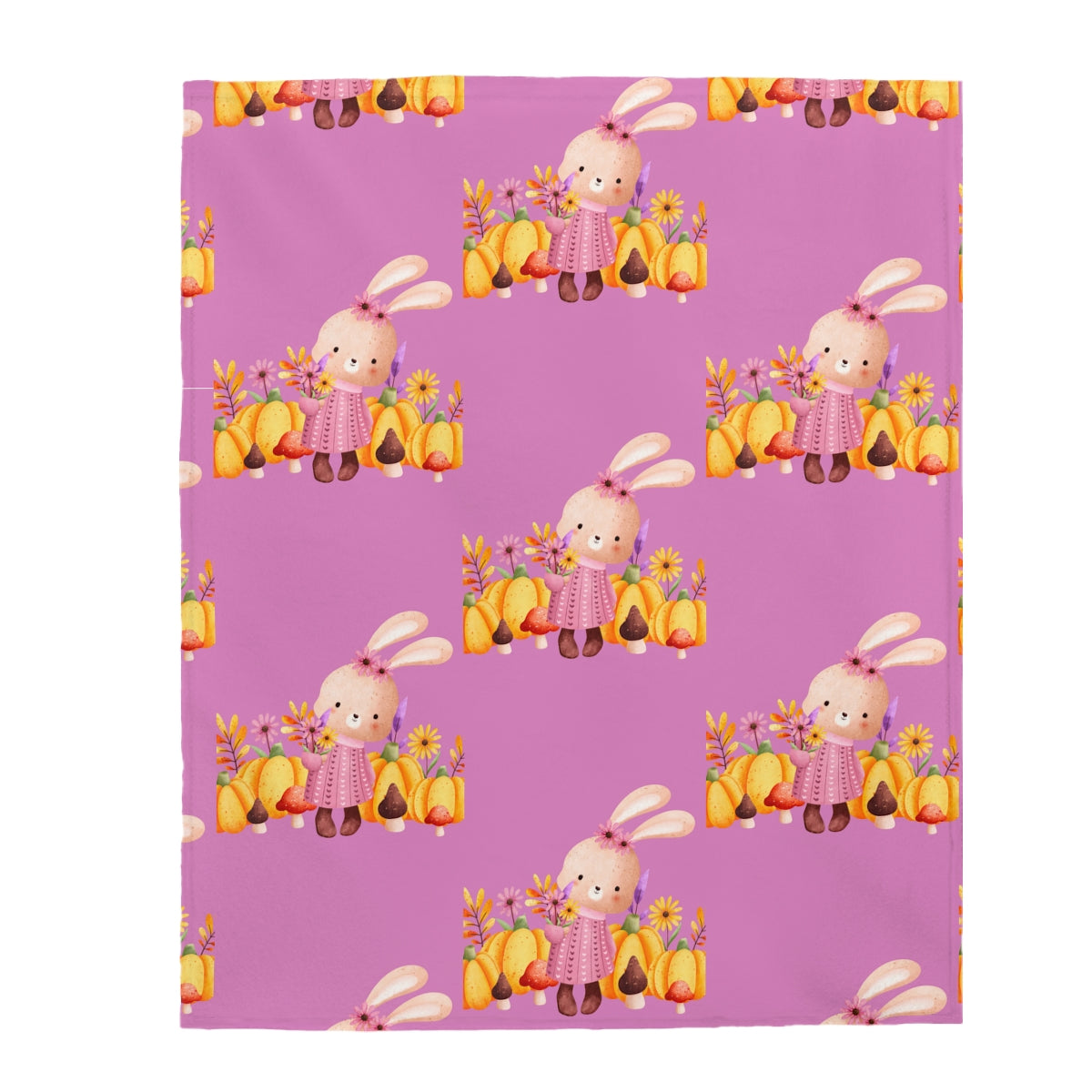 BABY BLANKET BUNNY AND PUMPKINS, PLUSH BLANKET SUPER SOFT THROW FOR KIDS, TEENS, ADULTS, 3 SIZES | ARTZIRA