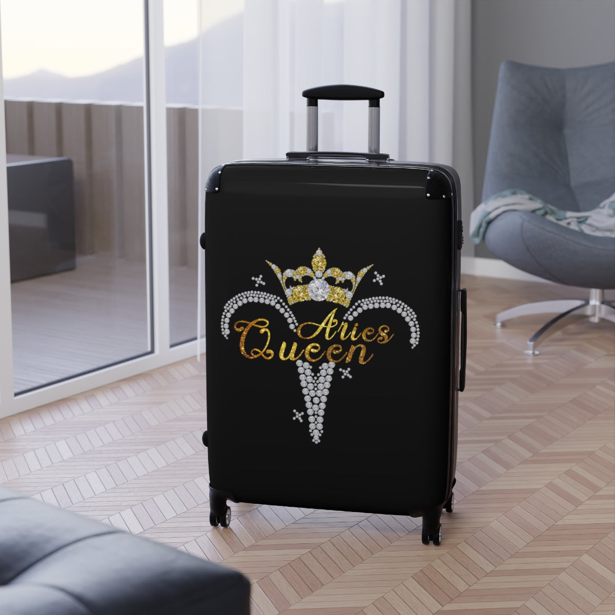 CARRY-ON LUGGAGE | Aries Queen Zodiac Women | Artzira | Cabin Suitcases Hard Shell | Trolly Travel Bags | 4 Wheeled Spinners