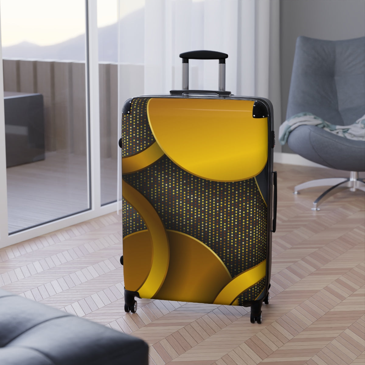 CARRY-ON LUGGAGE WITH WHEELS | Luxury Gold Black | Artzira | Cabin Suitcases | Trolly Travel Bags | 4 Wheeled Spinners | Personalized