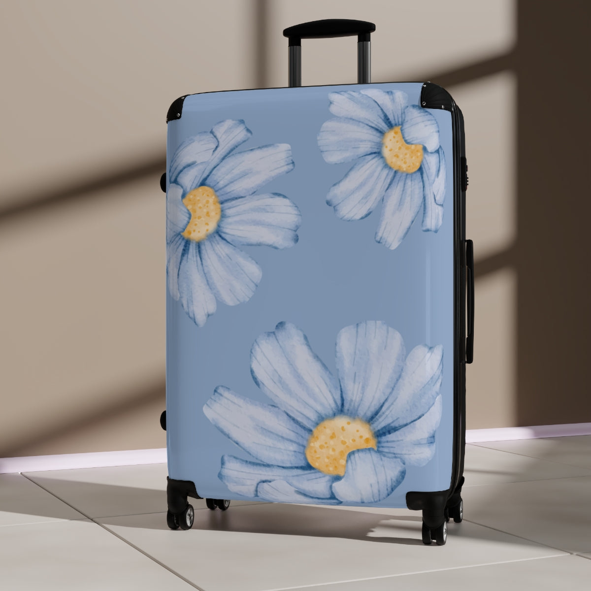 CARRY-ON LUGGAGE FOR WOMEN, BLUE FLORAL CABIN SUITCASE, CHECKED SET, LIGHT TRAVEL BAGS BY ARTZIRA