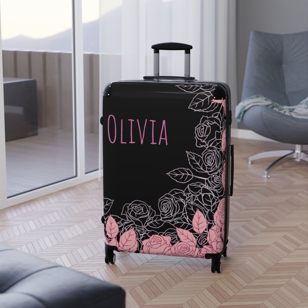 PINK ROSES SUITCASES LUGGAGE by Artzira, All Sizes, Artistic Designs, Double Wheeled Spinner