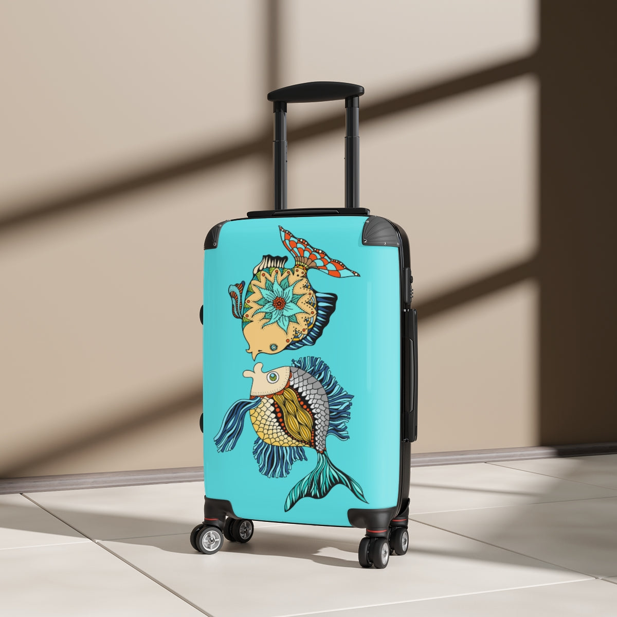 KIDS CUTE SUITCASES, BOYS SUITCASE, FISH CARRY-ON LUGGAGE WITH 4 WHEELS, SPIINNER, COMBINATION LOCK|ARTZIRA
