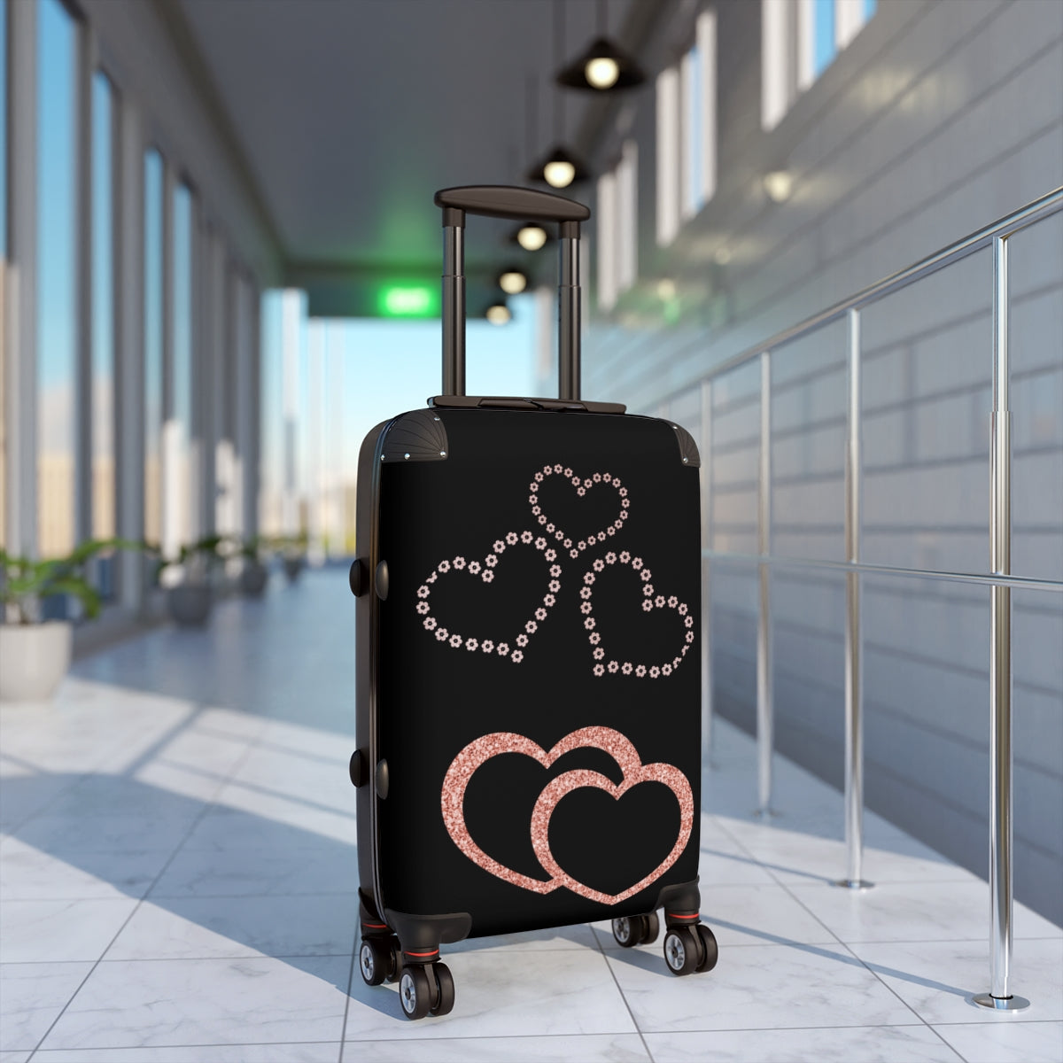 LUGGAGE WITH WHEELS, HEARTS ART SPARKLE SUITCASE SET BY ARTZIRA, VALENTINE DAY GIFT, HONEYMOON TRAVEL LUGGAGEs Double Wheeled Spinners, Women's Choice