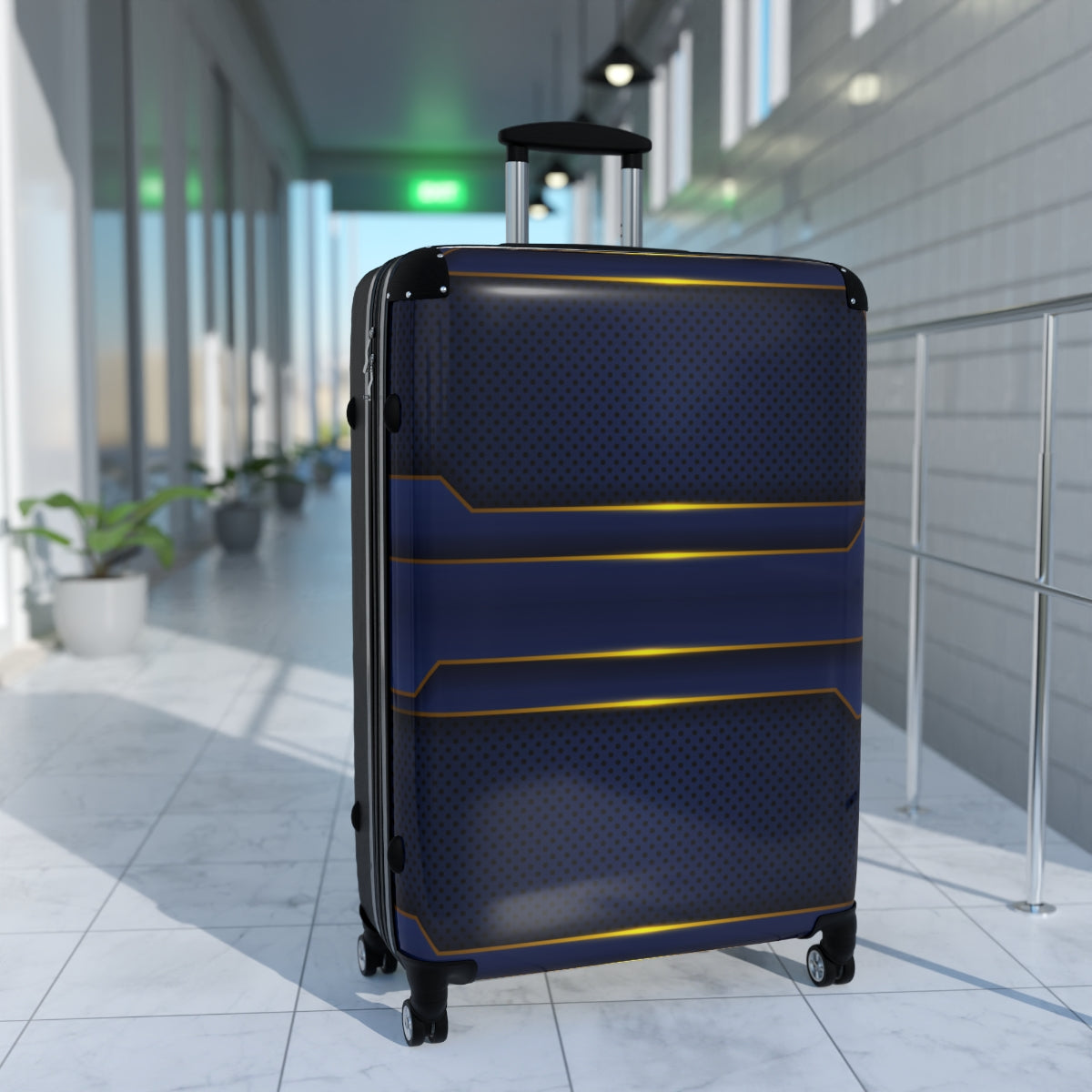 CARRY-ON LUGGAGE WITH WHEELS | Luxury Gold Blue | Artzira | Cabin Suitcases | Trolly Travel Bags | 4 Wheeled Spinners | Personalized