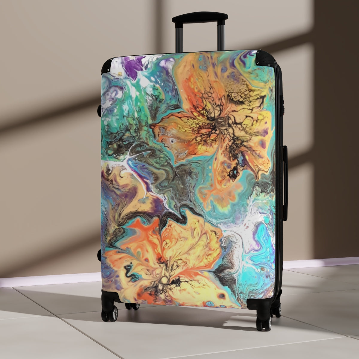 CARRY-ON LUGGAGE SET BY ARTZIRA, UNIQUE ORIGINAL ABSTRACT ART PRINT FOR WOMEN, TRAVEL BAG, DOUBLE WHEELED SPINNER