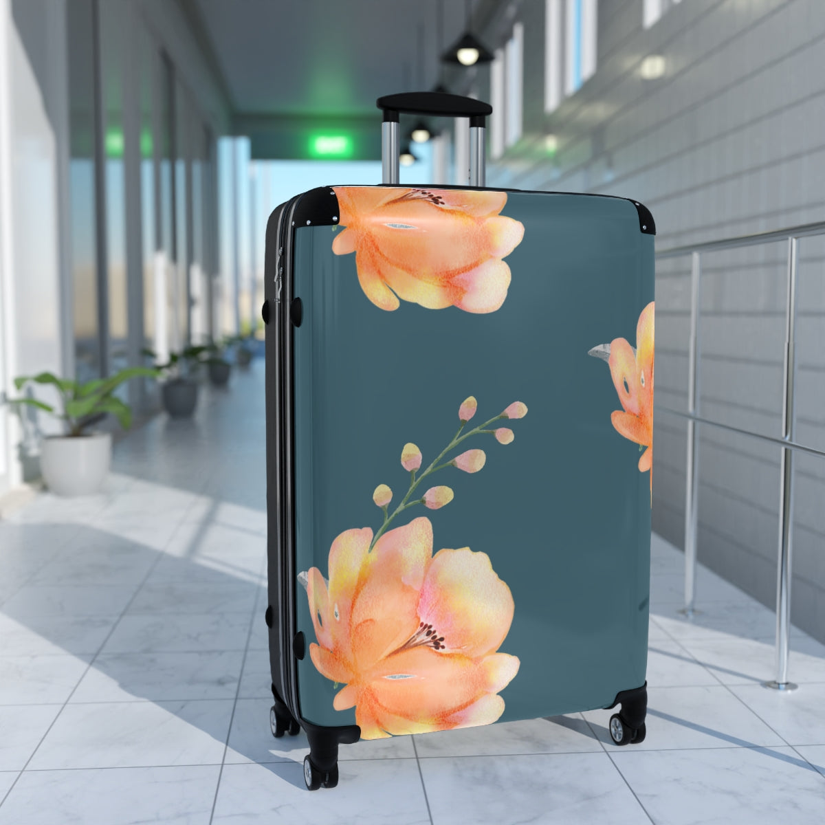 CARRY-ON LUGGAGE SET, YELLOW  FLORAL SUITCASES, Cabin Suitcase Carry-On Luggage, Trolly Travel Bags Double Wheeled Spinners, Women's Luggage