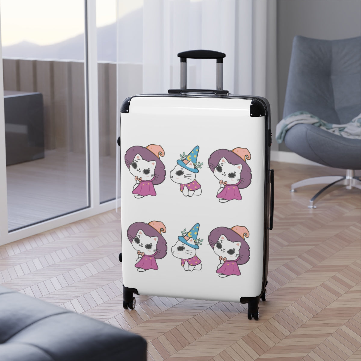 CAT CARRY-ON LUGGAGE FOR GIRLS, CAT LOVERS, CABIN SUITCASES FOR KIDS, LUGGAGE WITH WHEELS SPINNER WHEELS, LOCK