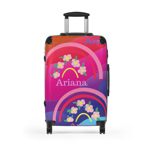 KIDS Rainbow Carry-On Suitcases for Girls | Personalised | Artzira | Cabin Suitcases All Sizes, Double Wheeled Spinner