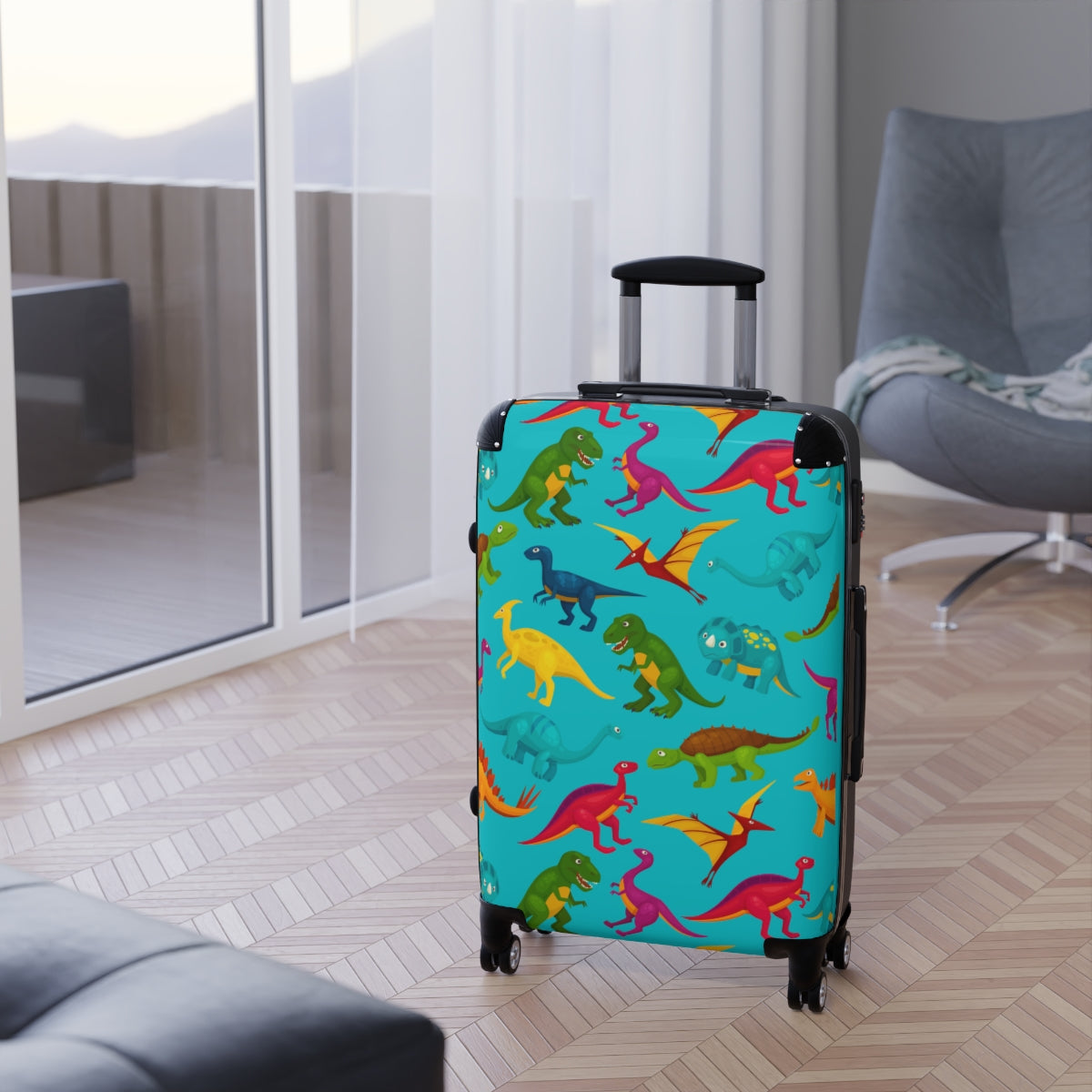 KIDS CARRY-ON Suitcases, Dinosaur Boys Cabin Suitcases, Kids Luggage With Wheels, Spinner, Combination Lock | Artzira