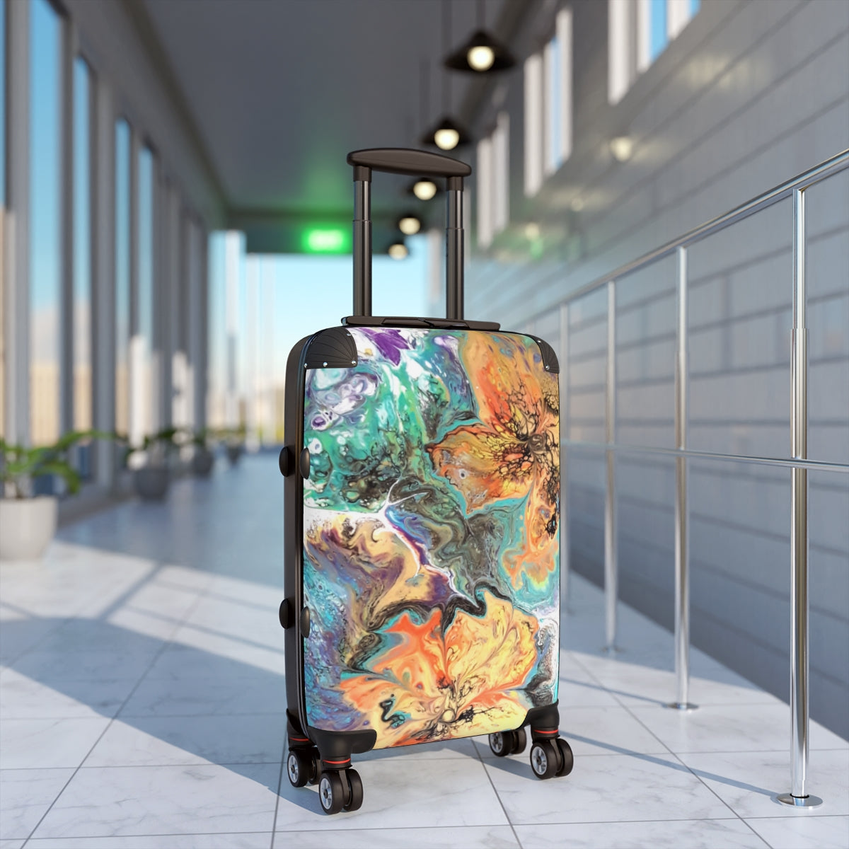 CARRY-ON LUGGAGE SET BY ARTZIRA, UNIQUE ORIGINAL ABSTRACT ART PRINT FOR WOMEN, TRAVEL BAG, DOUBLE WHEELED SPINNER