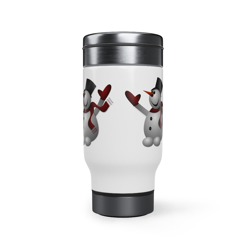 CUSTOM SNOWMAN TRAVEL MUG, Christmas Travel Mug with Handle, 14oz