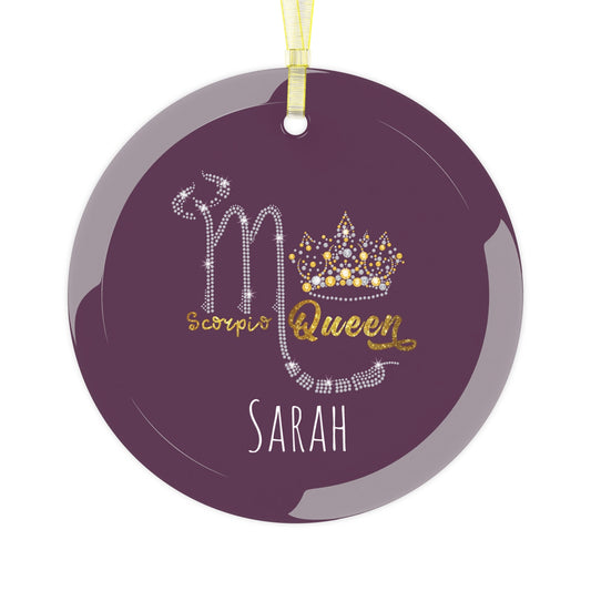 ZODIAC SIGN SCORPIO QUEEN FOR WOMEN, Glass Ornament, Beautiful Rhinstone print with crown | Personalized