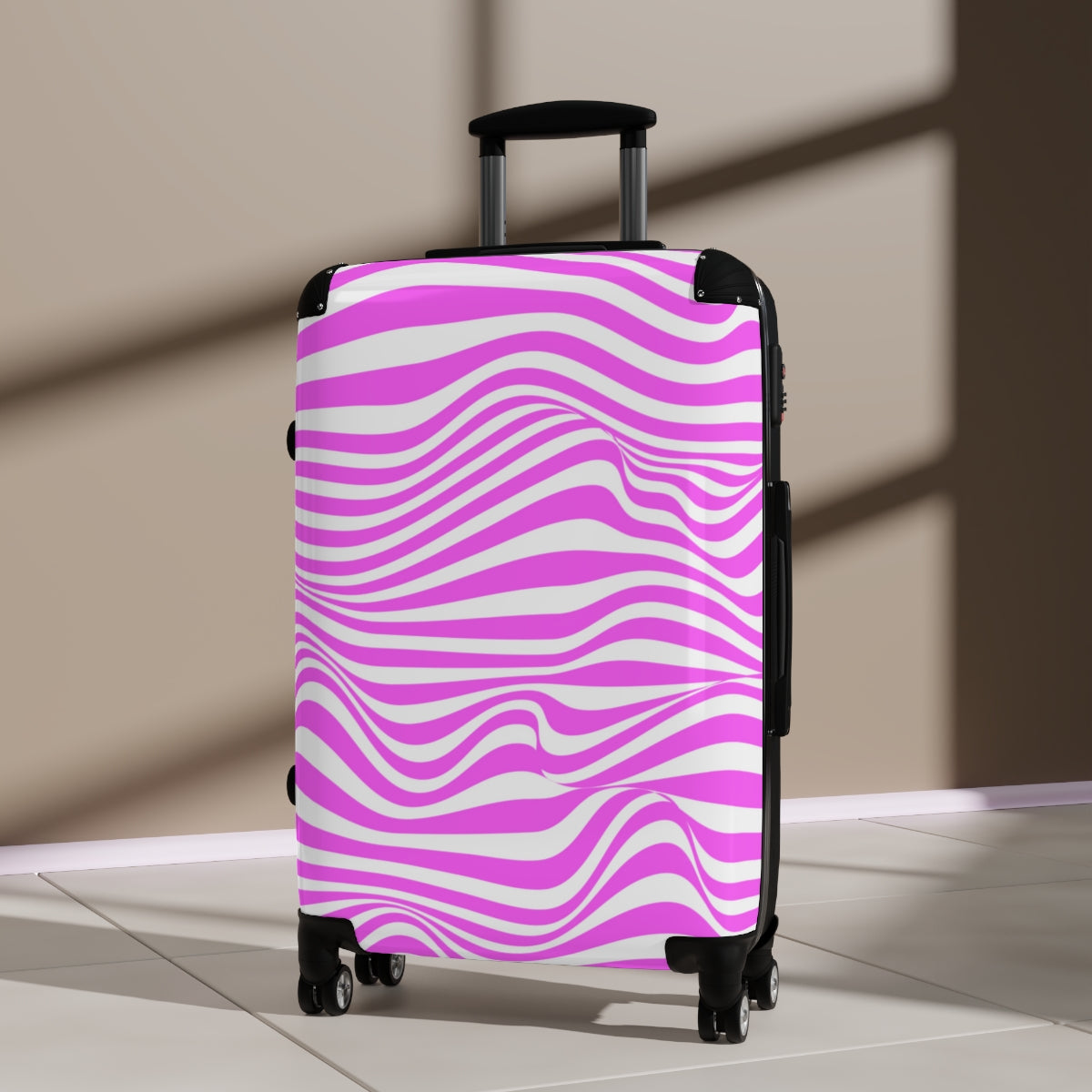 CARRY-ON Personalised | Pink Spirals |Cabin Suitcases | luggage With Wheels | Spinner | Designer Luggage By Artzira