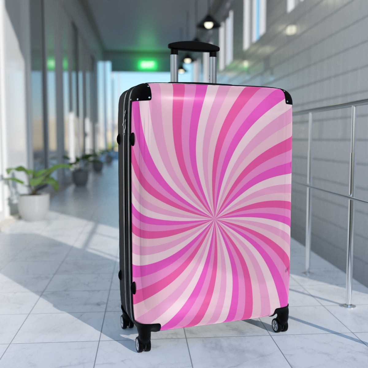 KIDS CARRY-ON Luggage Personalised | Pink Swirl | Cabin Suitcase | Artistic Designs | Double Wheeled Spinner